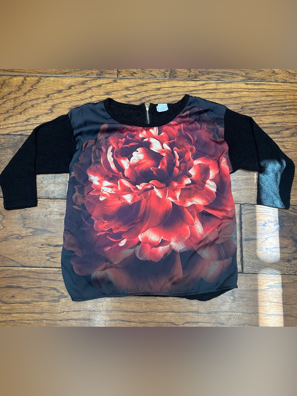 Dark romantic whimsigoth Red Peony Floral Print Top